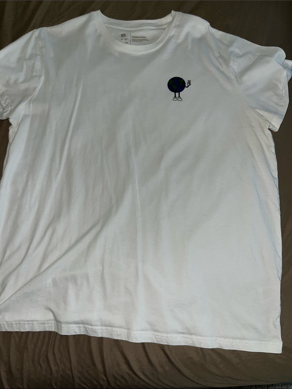 Adult White Graphic Tee with Earth Patch
